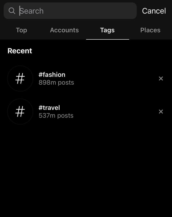 Instagram search - Tags